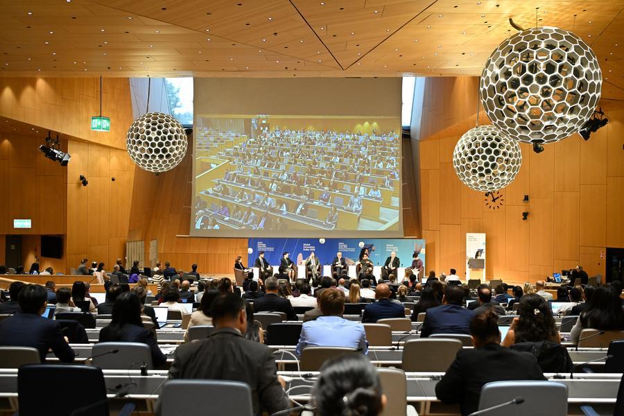 9월 29일 스위스 제네바의 세계지식재산권기구(WIPO) 본부에서 열린 '2026 글로벌 혁신지수 보고서' 발표 행사. (사진/신화통신)