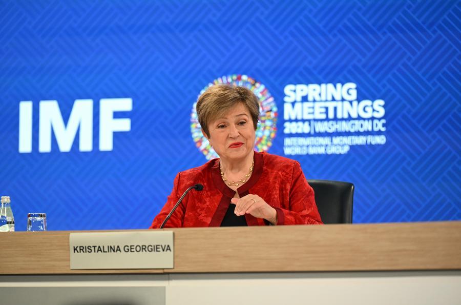 크리스탈리나 게오르기에바 국제통화기금(IMF) 총재가 지난 4월 15일 미국 워싱턴에서 열린 IMF·세계은행(WB) 춘계회의 언론브리핑에서 발언하고 있다. (사진/신화통신)