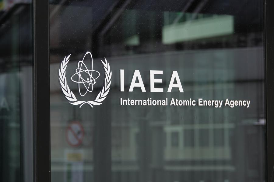 지난 2023년 5월 15일 오스트리아 빈에서 촬영한 국제원자력기구(IAEA) 로고. (사진/신화통신)
